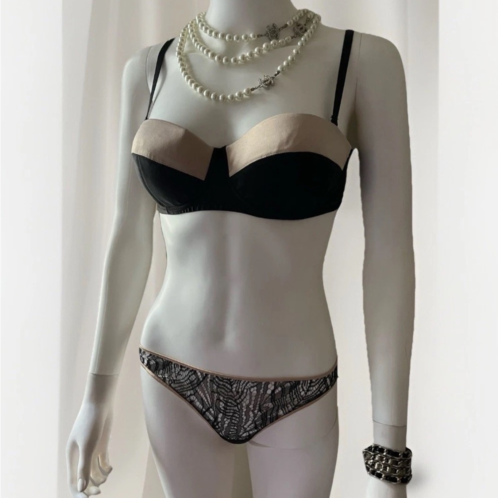 NWT Kiki de Montparnasse Nude & Black Muse Push Up Bra 36B Removable Straps